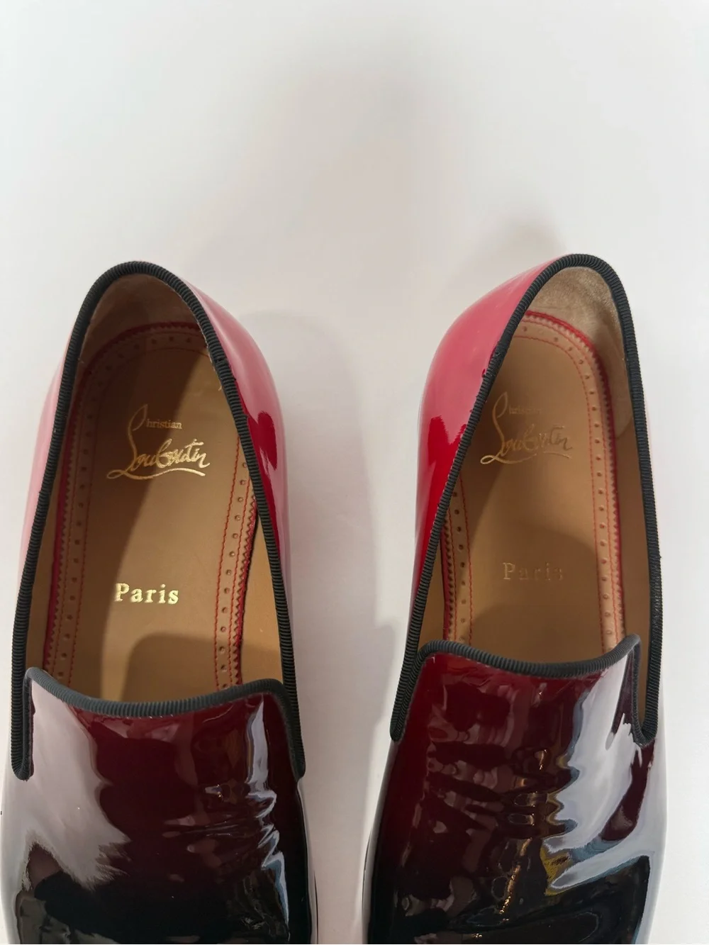 Christian Louboutin Men's Two-Tone ombré Patent Leather Loafers in Red and Black